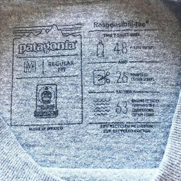 PATAGONIA Shaka Wave Responsibili-T-Shirt Gray Short Sleeve Mens Medium - Picture 5 of 7